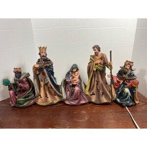 Vintage Hand-Painted Light-Up Nativity Scene Figurines Set Of 5 - Kings Mary Jos